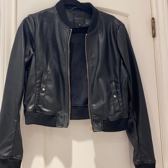 Dynamite Cropped leather jacket with pockets